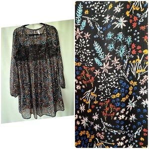 Exhilaration Black Floral Long Sleeve Dress Size Large